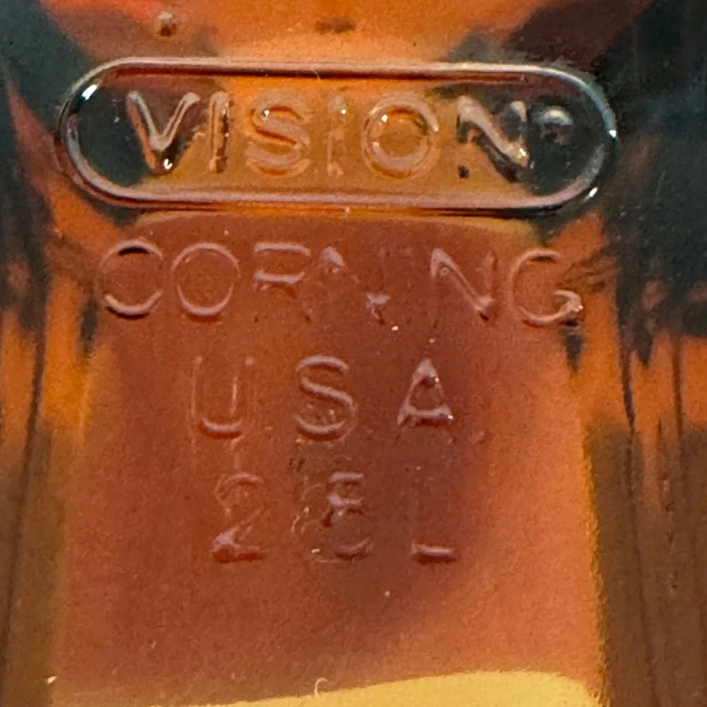 Vintage Vision Corning Amber Glass 2.5L Saucepan with Lid Made in USA